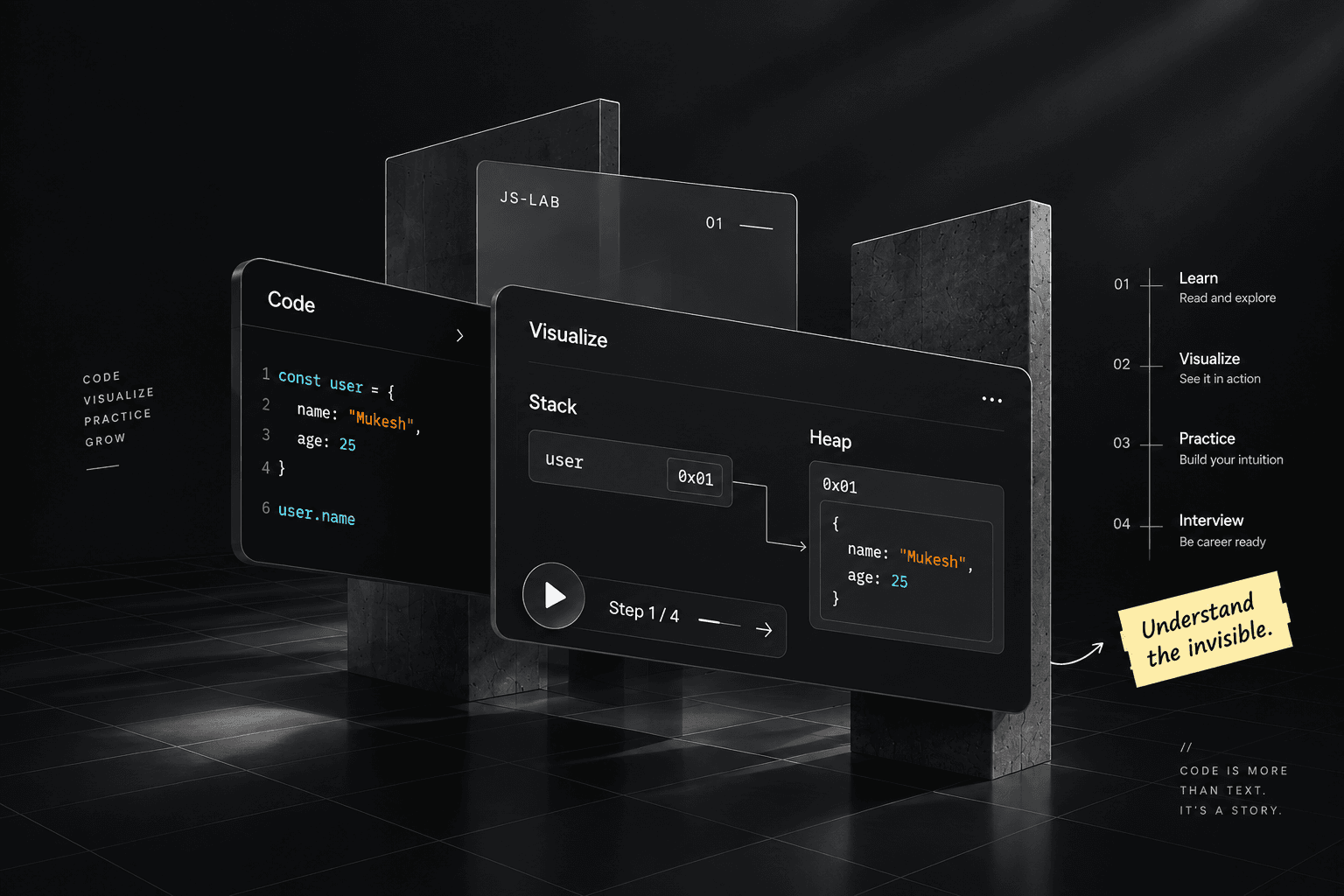 JS-LAB 3D Visualization Mockup Dark